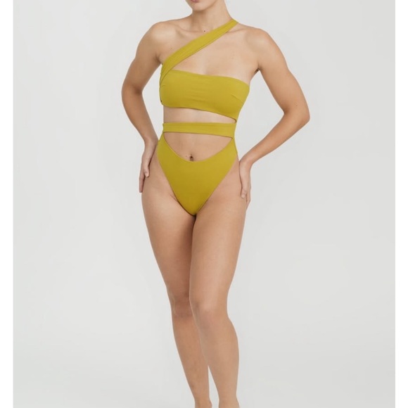 Riot Swim Green Bikini Set Asymmetrical High-Waisted - Picture 2 of 5